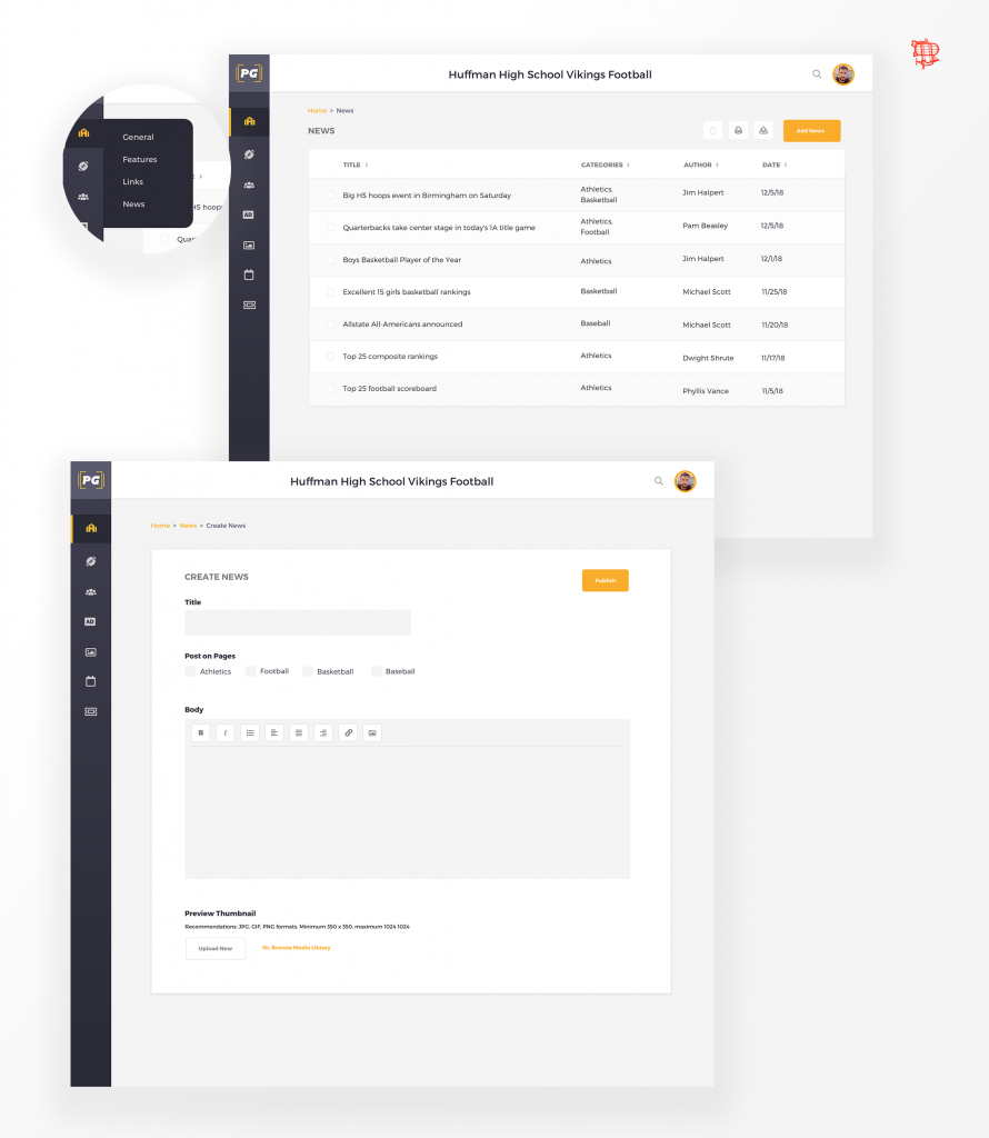 High-fidelity design mockup of admin screens for Pure Game - created by Airship during our scoping and design service called Mapping. 